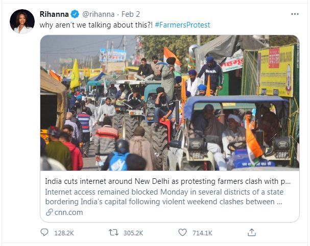  Why is indian farmers protest is supported by hollywood stars and porn stars ?