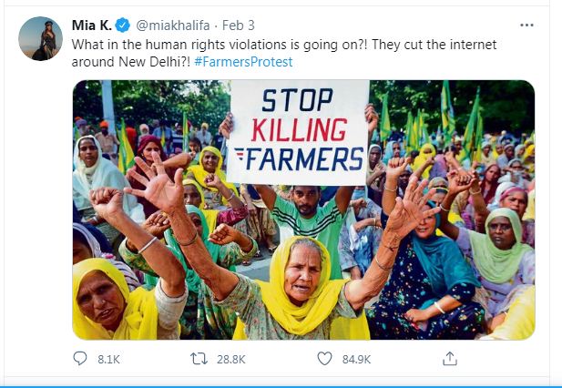  Why is indian farmers protest is supported by hollywood stars and porn stars ?